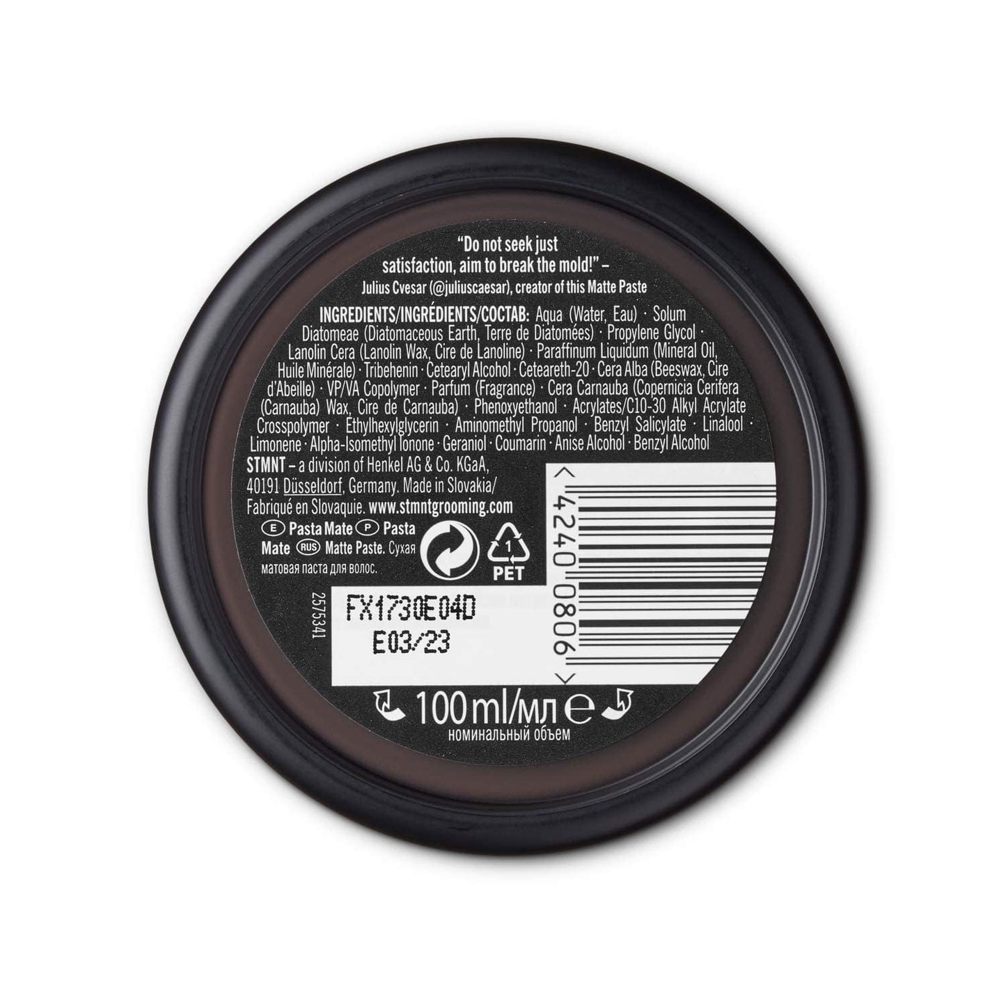 STMNT Grooming Goods Matte Paste, 3.38 oz | Strong Control | Non-Greasy Formula