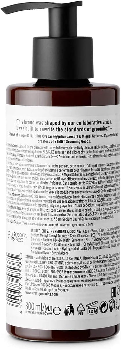 STMNT Grooming Goods All-In-One Daily Cleanser, 10.1 oz | SLS/SLES Sulfates Free | Extra Caring Formula w/Activated Charcoal & Menthol