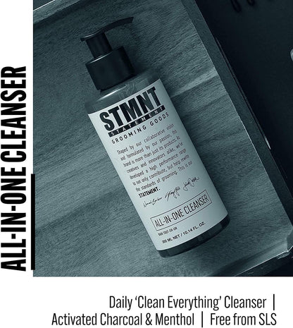 STMNT Grooming Goods All-In-One Daily Cleanser, 10.1 oz | SLS/SLES Sulfates Free | Extra Caring Formula w/Activated Charcoal & Menthol