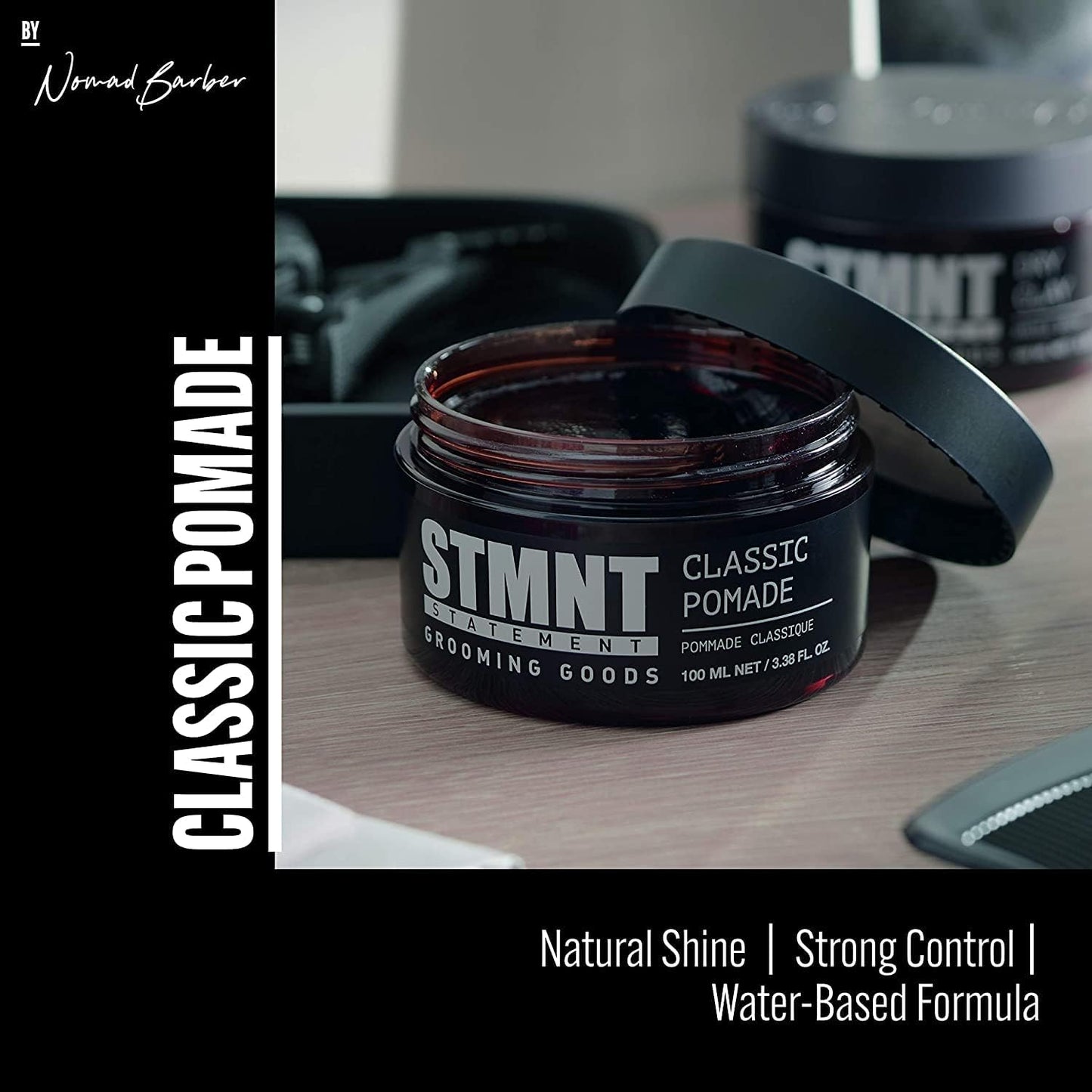 STMNT Grooming Goods Classic Pomade, 3.38 oz Natural Shine Strong Control, 3.38 Ounce