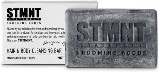 STMNT Grooming Goods Hair & Body Cleansing Bar, 4.4 oz | SLS/SLES Sulfates Free | Moisturizing Formula w/Activated Charcoal | Travel Friendly