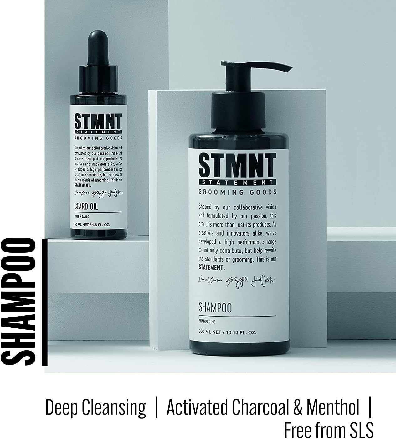 STMNT Grooming Goods Shampoo, 10.1 oz | SLS/SLES Sulfates Free | Activated Charcoal & Menthol | Removes Build Up | Fuller Feeling Hair