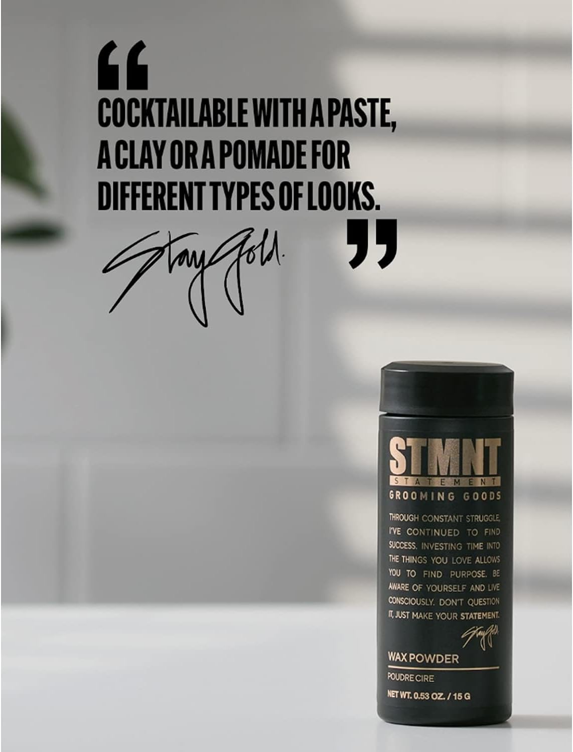 STMNT Grooming Goods Wax Powder, 0.53 oz Semi-Matte Finish Added Grip and Volume Medium Control Easy To Wash Out All Hair Types