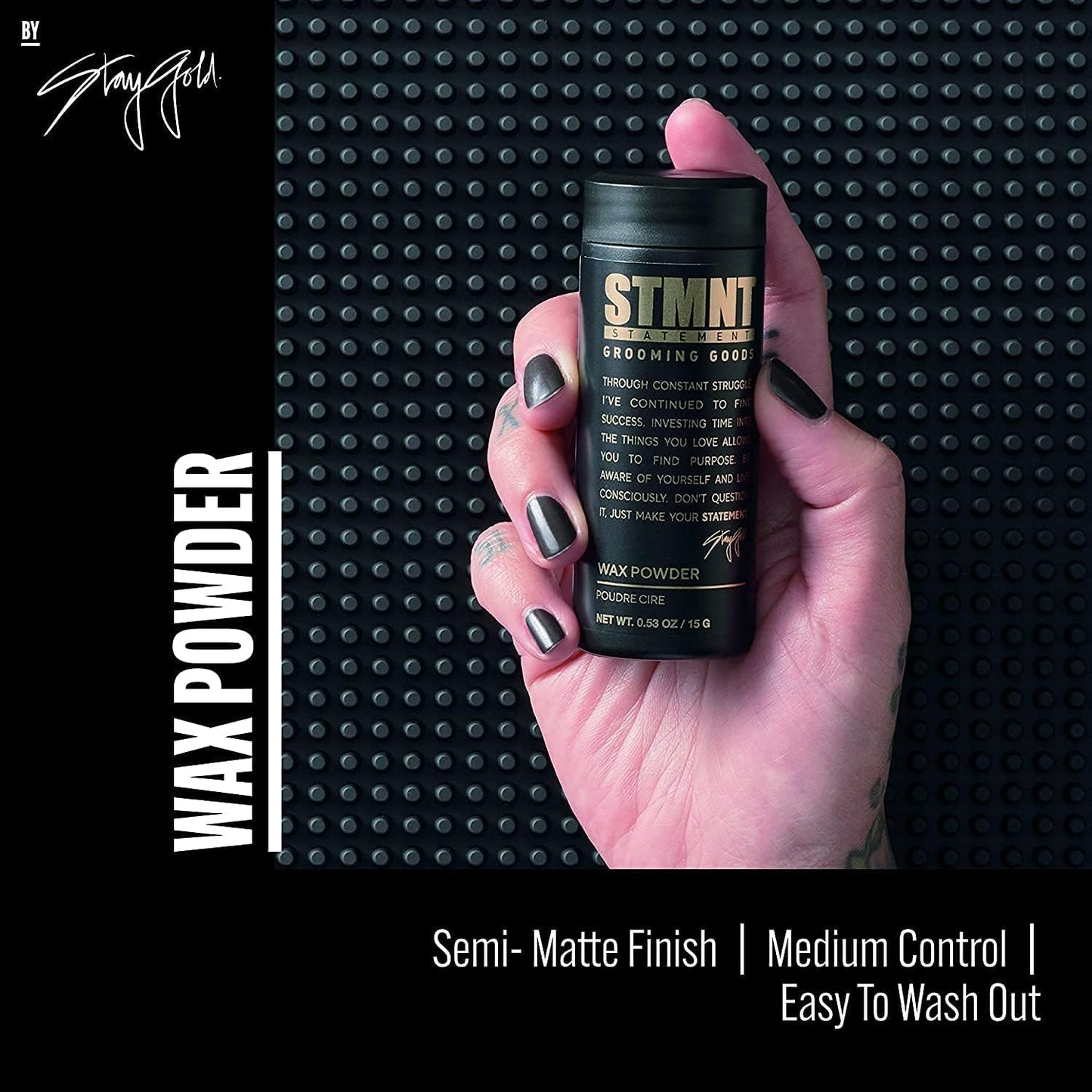 STMNT Grooming Goods Wax Powder, 0.53 oz Semi-Matte Finish Added Grip and Volume Medium Control Easy To Wash Out All Hair Types